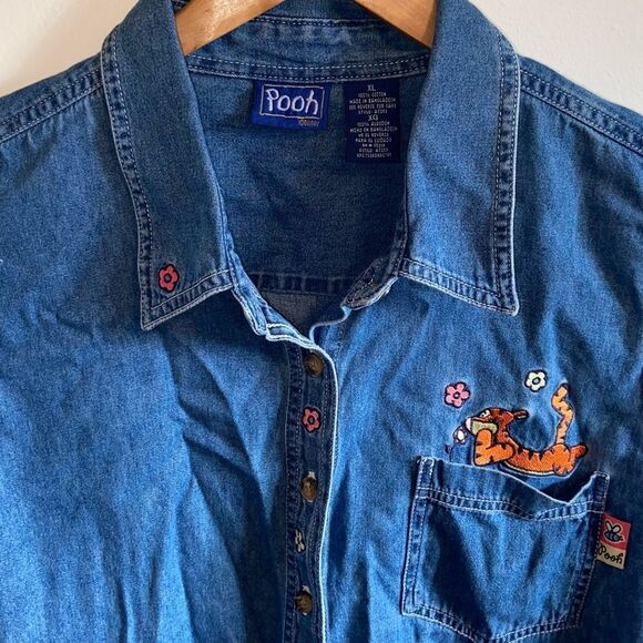 Winnie the Pooh embroidered jean button up tank - Picture 2 of 8